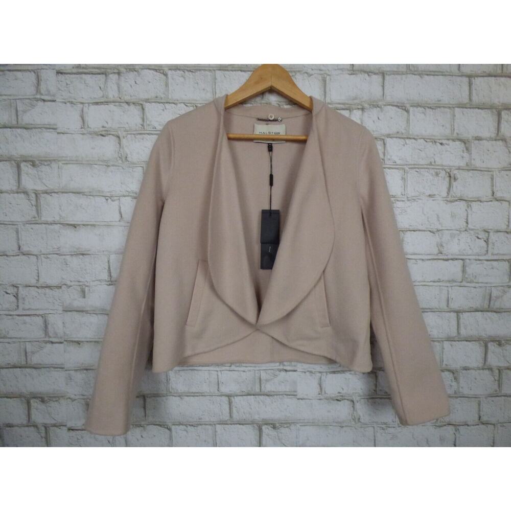 $795 Halston Heritage Wool Drape Open Front Jacket Champagne XS NEW
